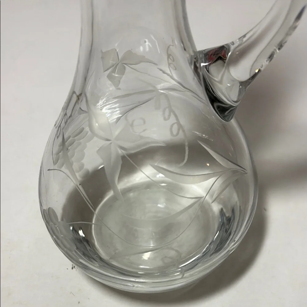 Vintage Etched Clear Glass Decanter with Stopper